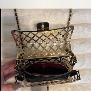 Chic Gold and Black Lattice Crossbody Bag